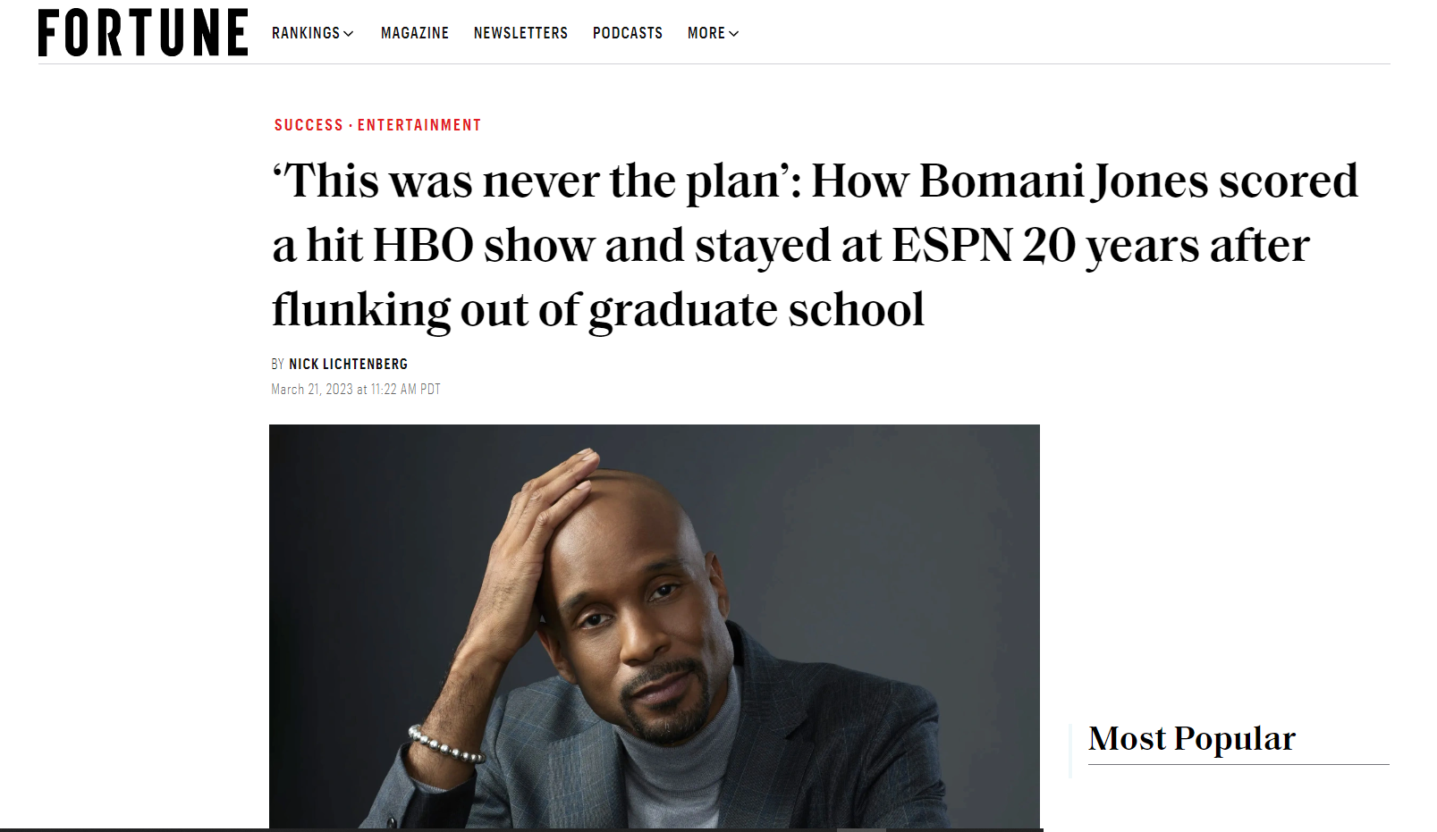 FORTUNE: How Bomani Jones scored a hit HBO show and stayed at ESPN 20 years after flunking out of graduate school